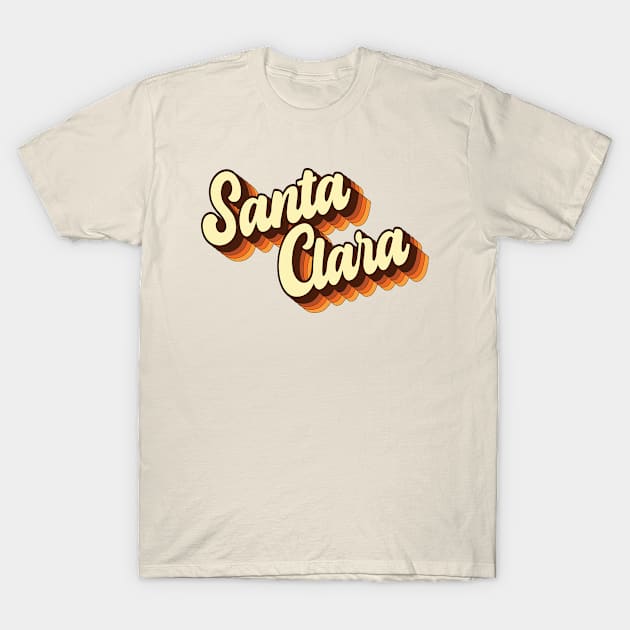 Retro Vintage 70s Groovy Calligraphy Santa Clara T-Shirt by Inspire Enclave